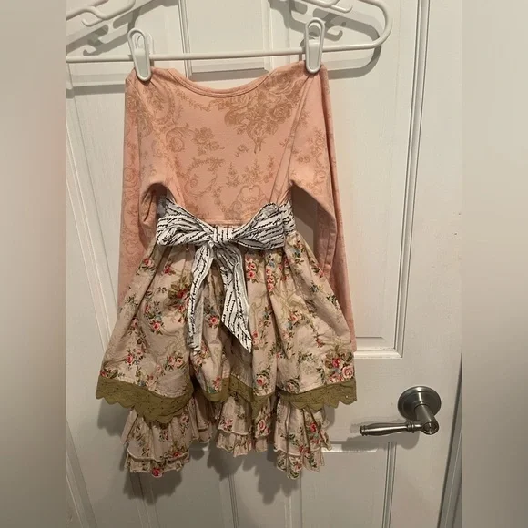 Giggle Moon Pink and Cream Kids Floral Dress 6X - Picture 3 of 4